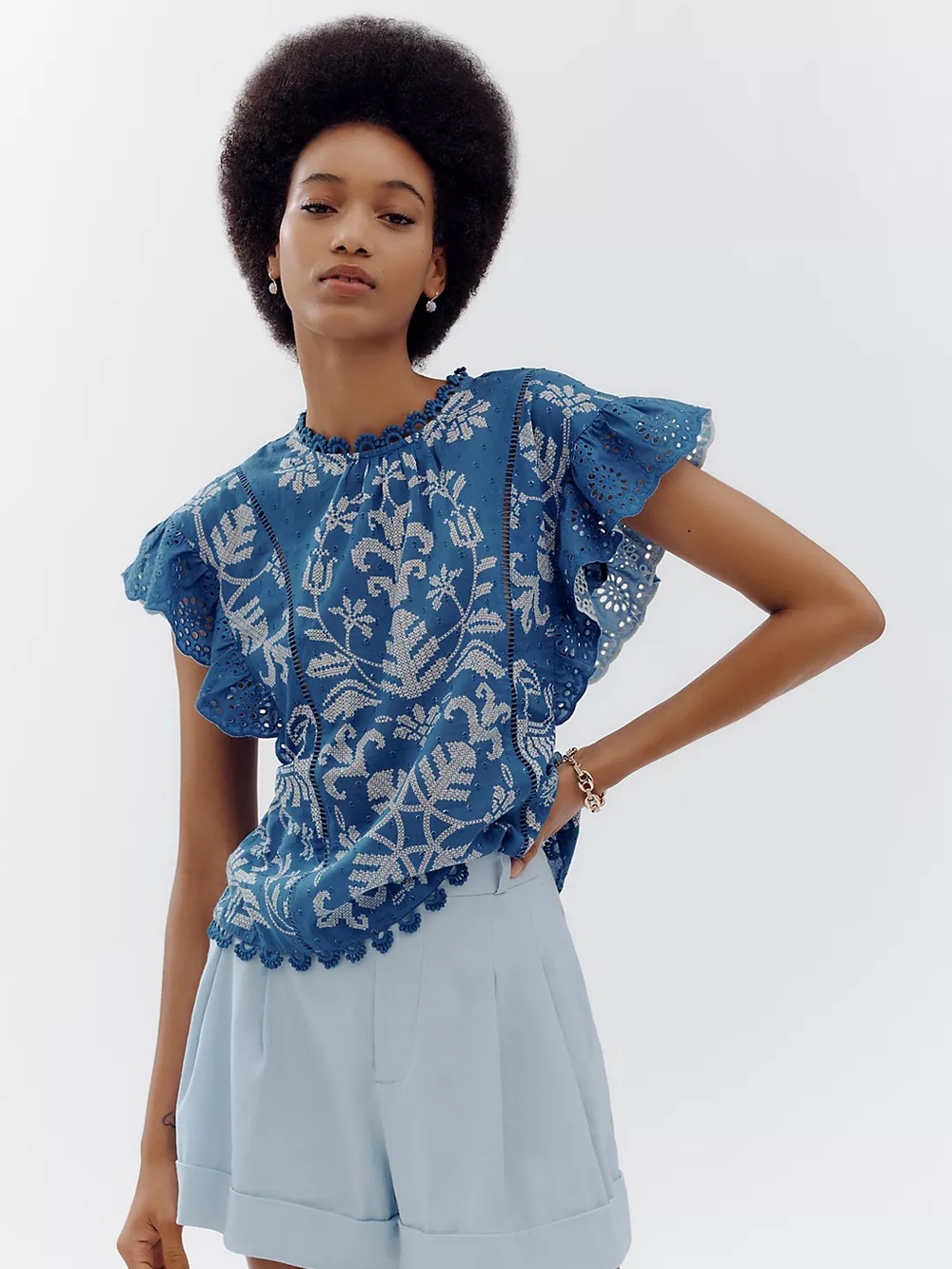Farm Rio x Anthropologie Short-Sleeve Printed Blouse, XS